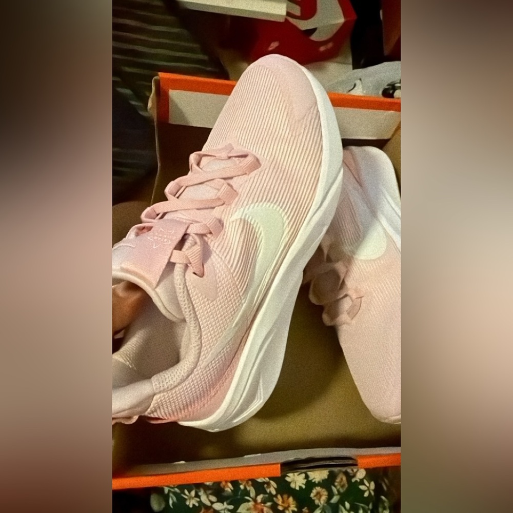 Nike Women's Soft Pink and White Sneakers